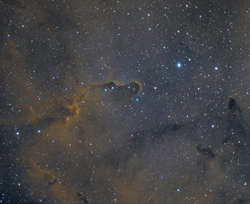 La nébuleuse de la trompe dans Cephée. 1er sortie de la 460ex-80ED. 6x20min Ha 6x20min OIII bin1