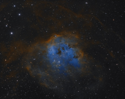 NGC1893 & IC 410 (les têtards). 30poses de 300sec en Ha et 10 poses de 300sec en SII et OIII, Atik460ex-Ts80/480.
