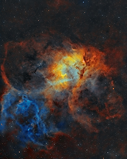 Sh2-132, 33×300 s Hα bin1 + 14×300 s OIII bin2 + 10×300 s SII bin2 . Atik460ex-80/480. Montalba Le Chateau