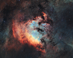 SH2-171 (NGC7822), Hα 3 h 00 ; SII 57 min ; OIII 52 min . Atik460ex-80/480. Montalba Le Chateau